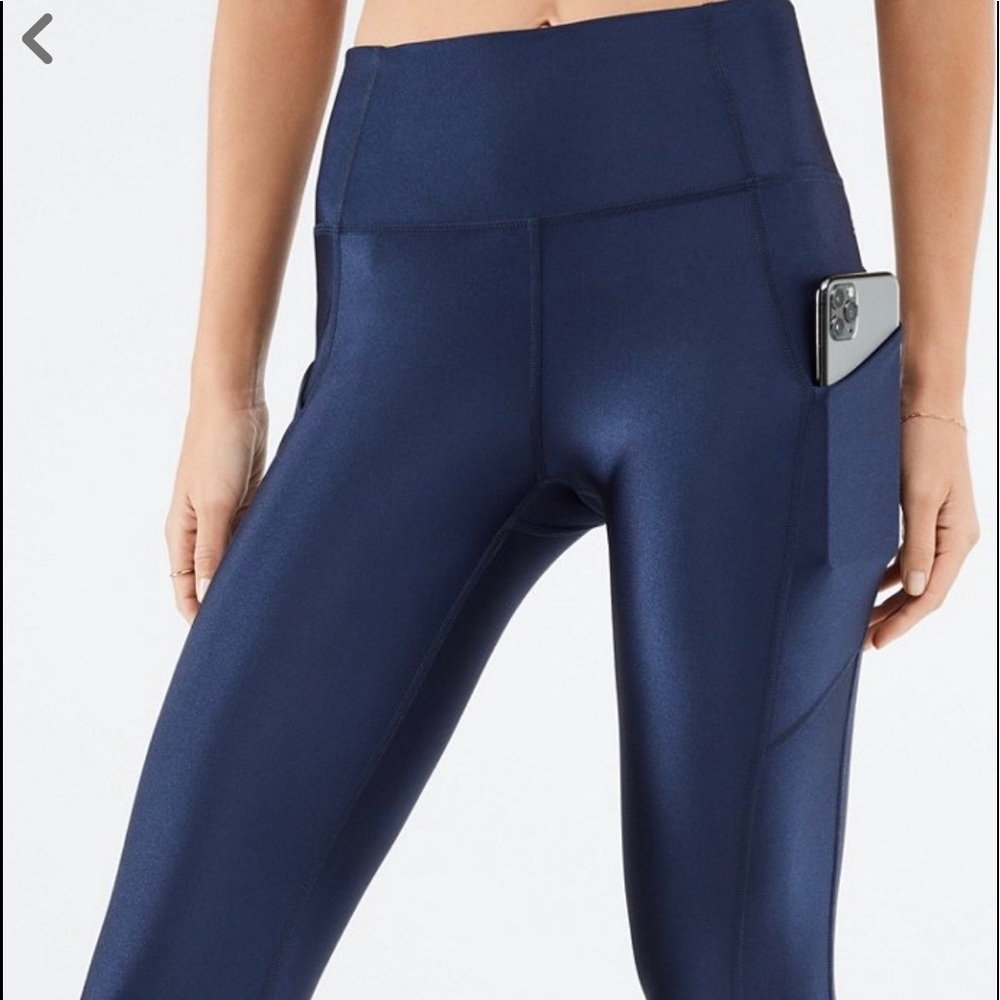 Fabletics blue shiny yoga pants. Like new. Worn once and dried cleaned.